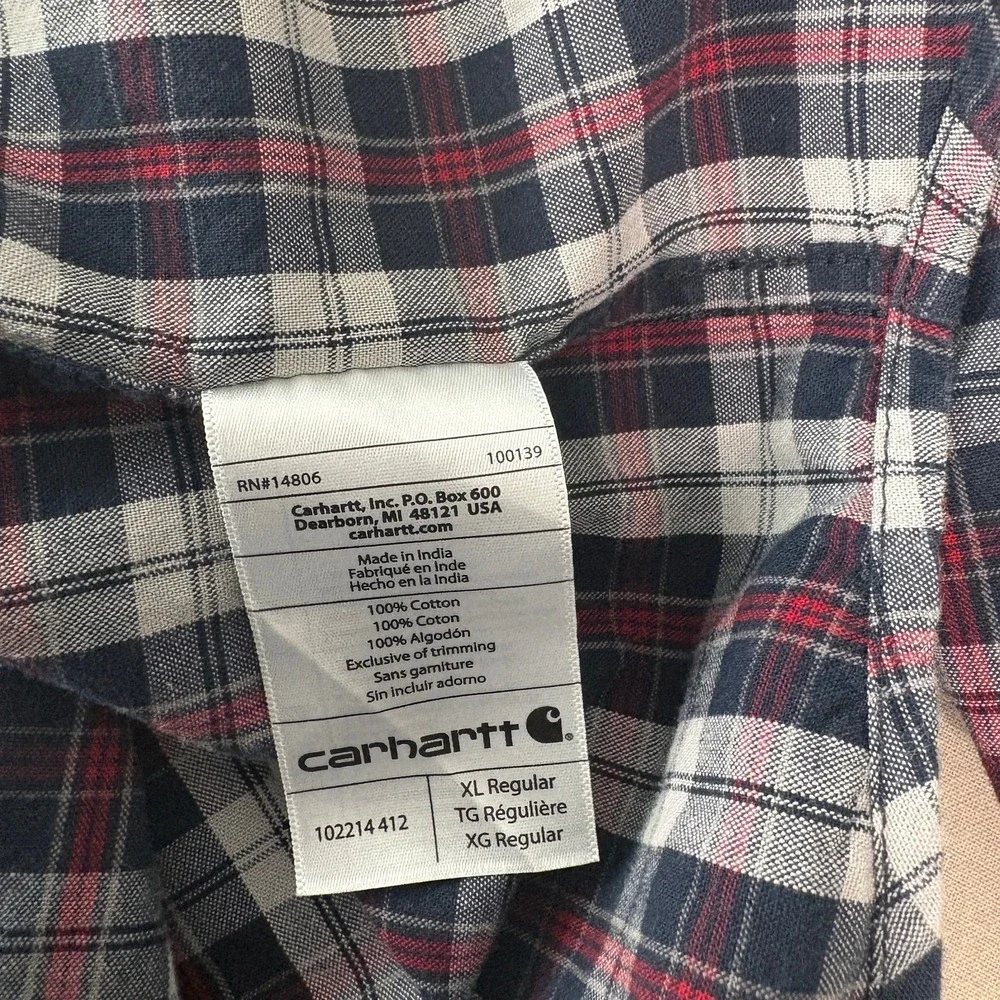 Carhartt Ford Shirt Mens Size XL Blue Plaid Relaxed Fit Button Down Long Sleeves